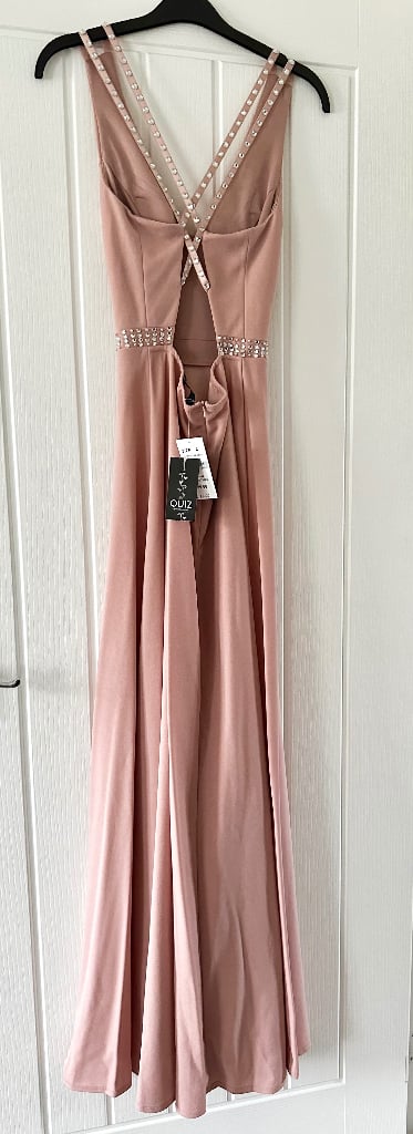 BNWT Quiz blush pink backless diamonte strap long dress size 8