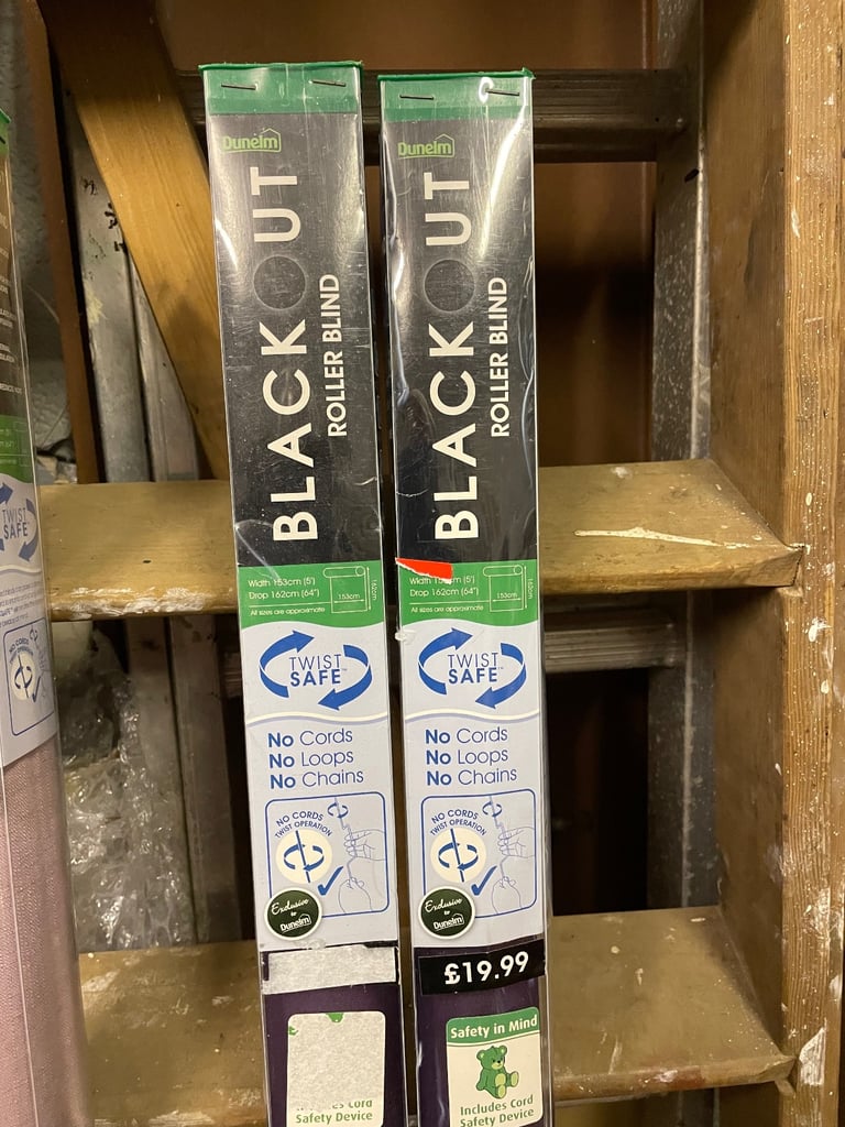 BNIB. NEVER OPENED.  3 Roller Blinds each one 5ft wide Roller blinds 64inch drop Purple and Mauve 