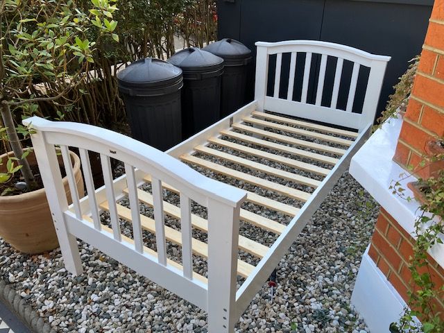 Free: Solid Wood Bed Frame (White, standard single size). Good condition.
