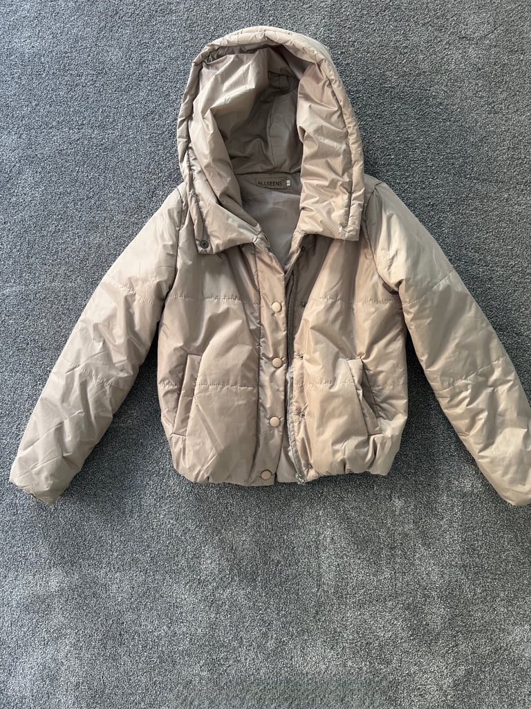 image for Beige Bomber Jacket with hood zip buttons & pockets - l