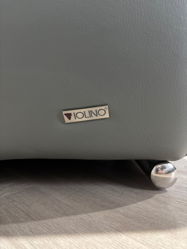 Immaculate Grey Superior Leather - 3 Seater Sofa, 2 Seater Sofa & Footstool