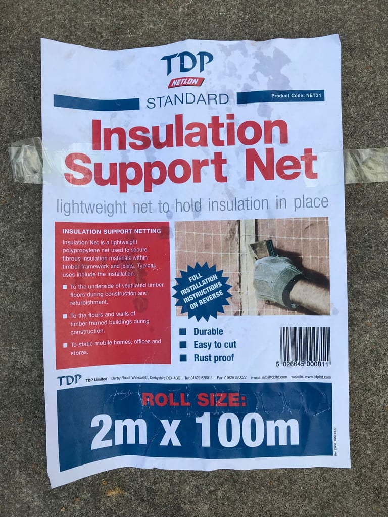 Insulation Support Netting Roll 2m x 100m White New