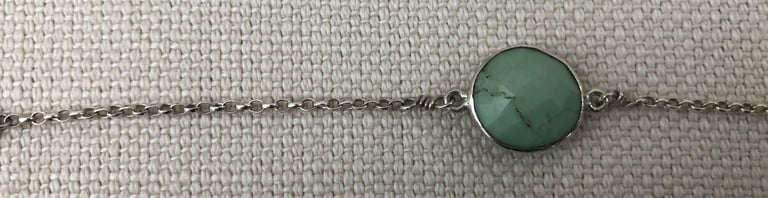 Handmade sterling silver bracelet with faceted seagreen gem ONO