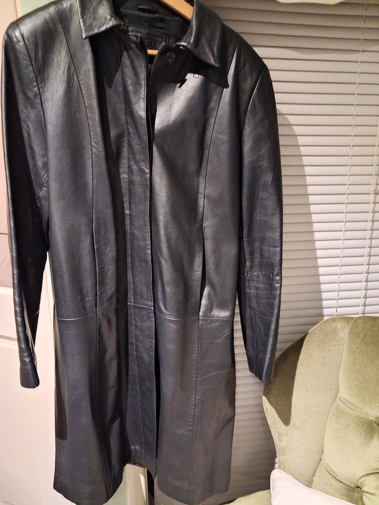 image for Marks & Spencer black leather look coat size 16