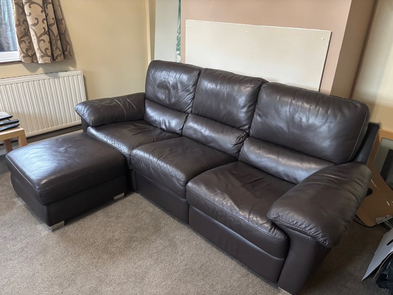 image for 3 Seater Leather Power Recliner Sofa and Footstool Chaise/Corner