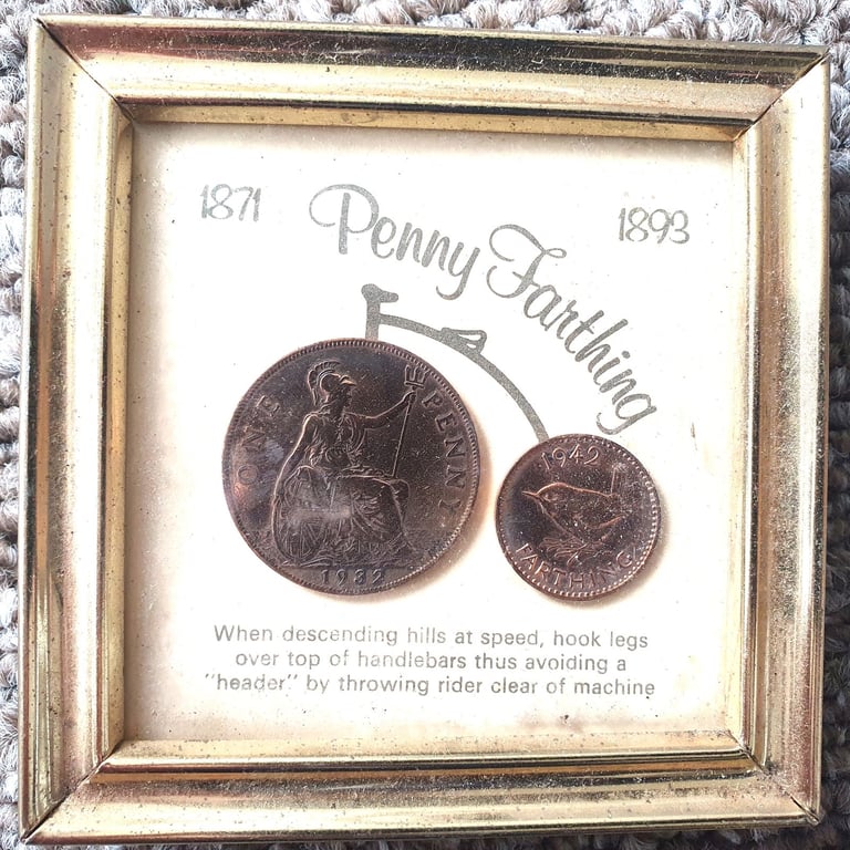 image for British Penny Farthing Bike In Gold Tone Frame 1932 and 1942, Rare Ornament