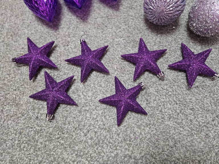 Christmas Tree Decorations Job Lot Purple Baubles & Stars