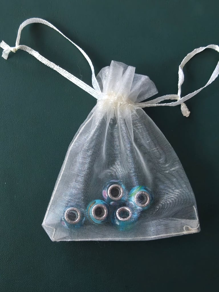 Collection of 5 Teal Glass Charms by Charm Company for bracelet.