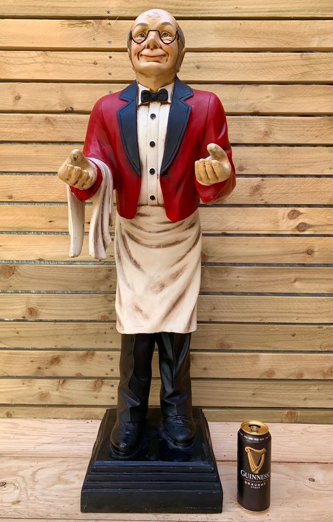SOLD Vintage Old Man Waiter / Butler Fibreglass Restaurant or Retail Shop Display Figurine Stature