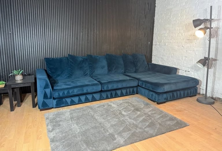 DFS Navy Plush Corner Sofa FREE SAME/NEXT DAY DELIVERY