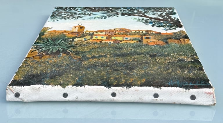 VINTAGE FRENCH OIL PAINTING, OIL ON CANVAS VILLAGE IN PROVENCE, SIGNED - 35x22cm - WILL POST!