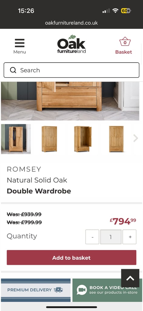 Romsey Solid oak wardrobe from oak furniture land RRP £794 Crack in front panel possible delivery