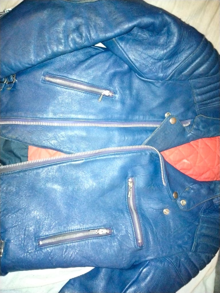 Vintage clix zipper blue leather motorcycle jacket 