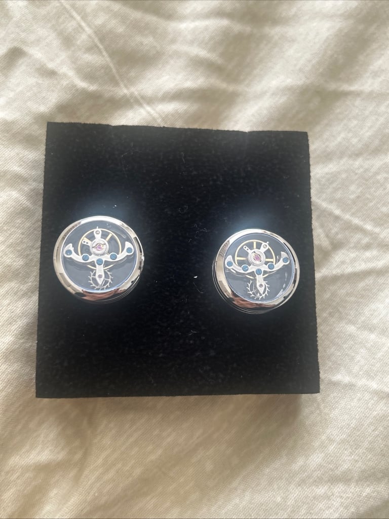 image for Tourbillon Movement Stainless Steel Mens Cufflinks | RRP £149 | Brand New