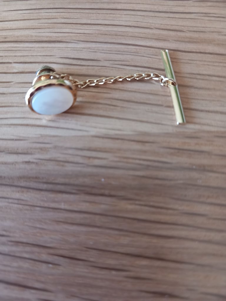 Gold coloured Tie Pin with opalescent oval stone, reduced price