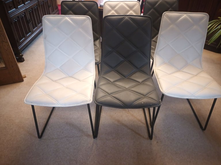 6 MODERN DINING CHAIRS - 3 WHITE,  3 DARK GREY