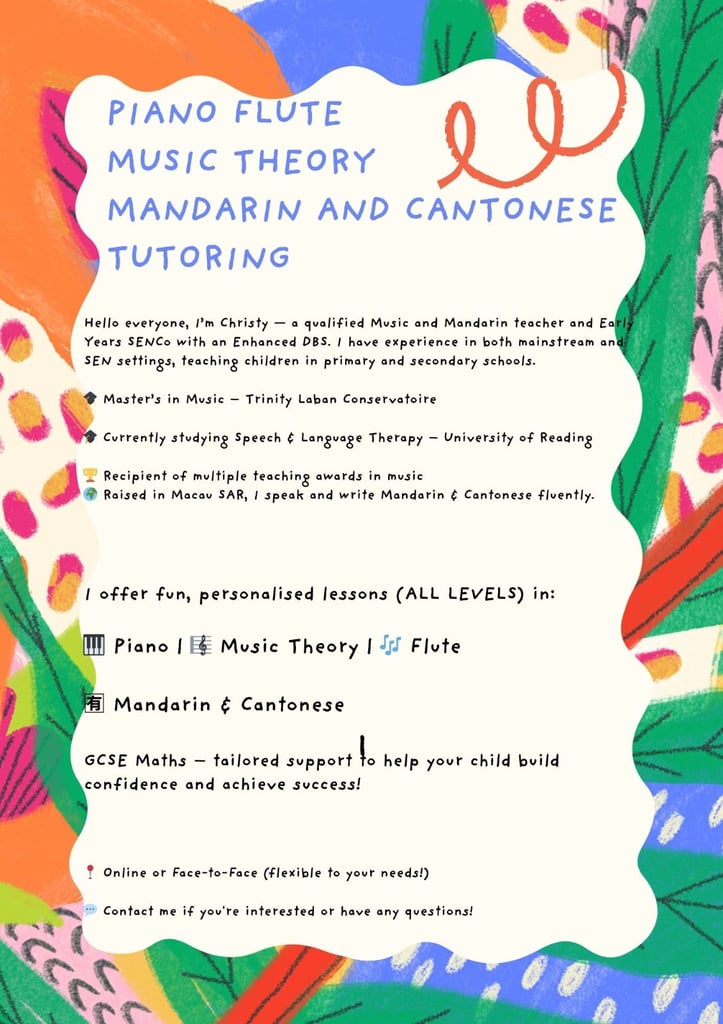 🎶✨ PIANO FLUTE MUSIC THEORY MANDARIN AND CANTONESE TUTORING  ✨🎶