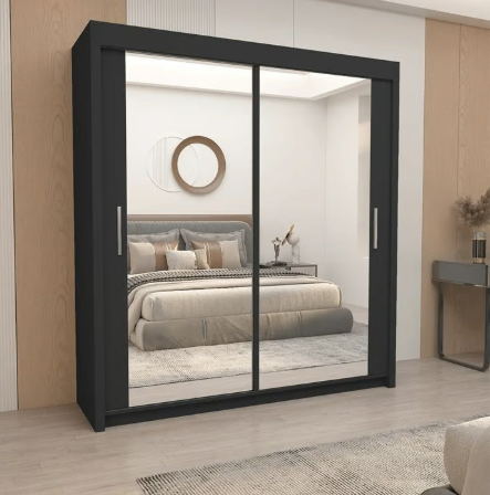 Brand New - Chicago Mirror Sliding Door Wardrobe - Black - SAME/NEXT DAY DELIVERY