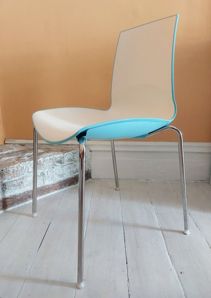 2 blue and white designer kitchen dining chairs