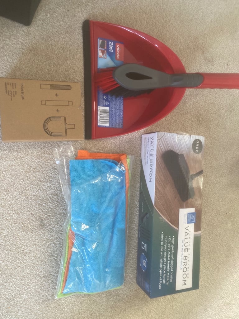 image for Cleaning supplies - broom, dust pan brush, cloths
