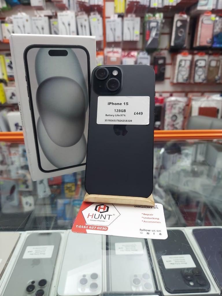 image for IPhone 15 Black Colour 128gb Unlocked in Mint Condition with Shop Warranty 