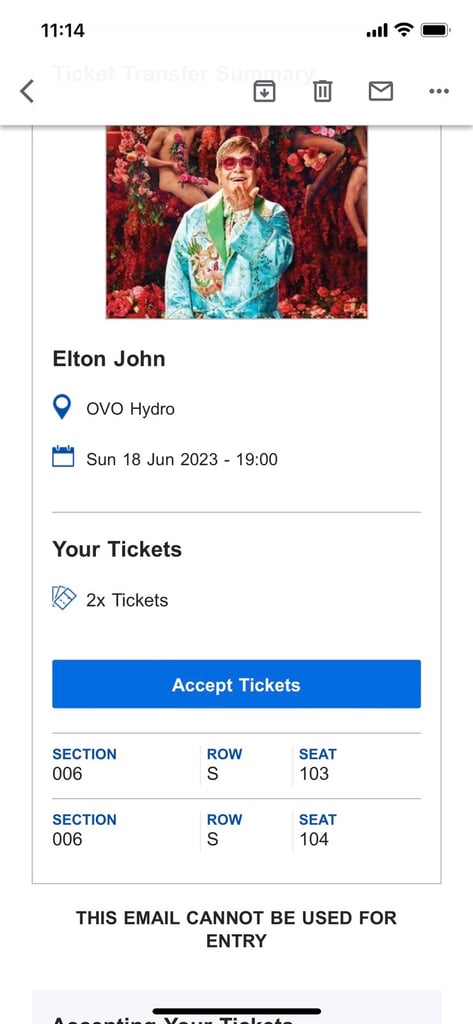 Elton John Tickets x 2 Glasgow ovo 
