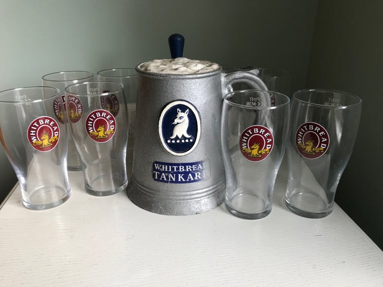 Vintage Whitbread Beer Pump and Glasses