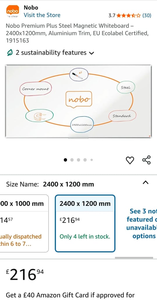Nobo Whiteboards 120cm x 240cm