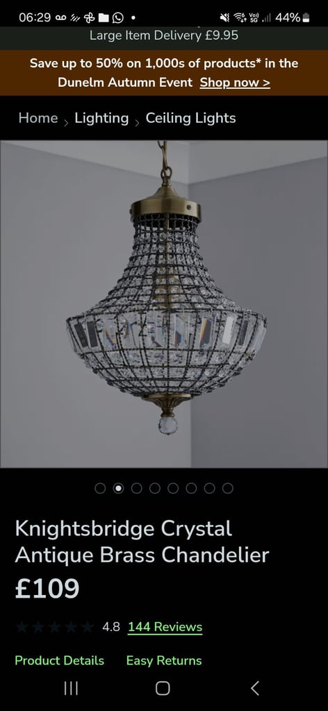 image for Knightsbridge Crystal Antique Brass Chandelier 