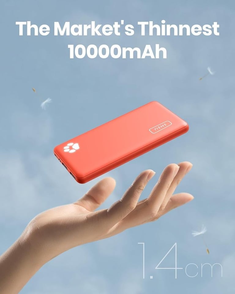 INIU Power Bank 10000mAh Slimmest & Lightest High-Speed USB C Input & Output