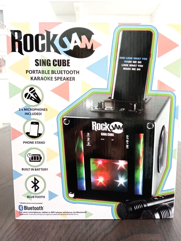 image for kARAOKE MACHINE ROCK JAM BLUETOOTH WITH TWO MICROPHONES GREAT SOUND