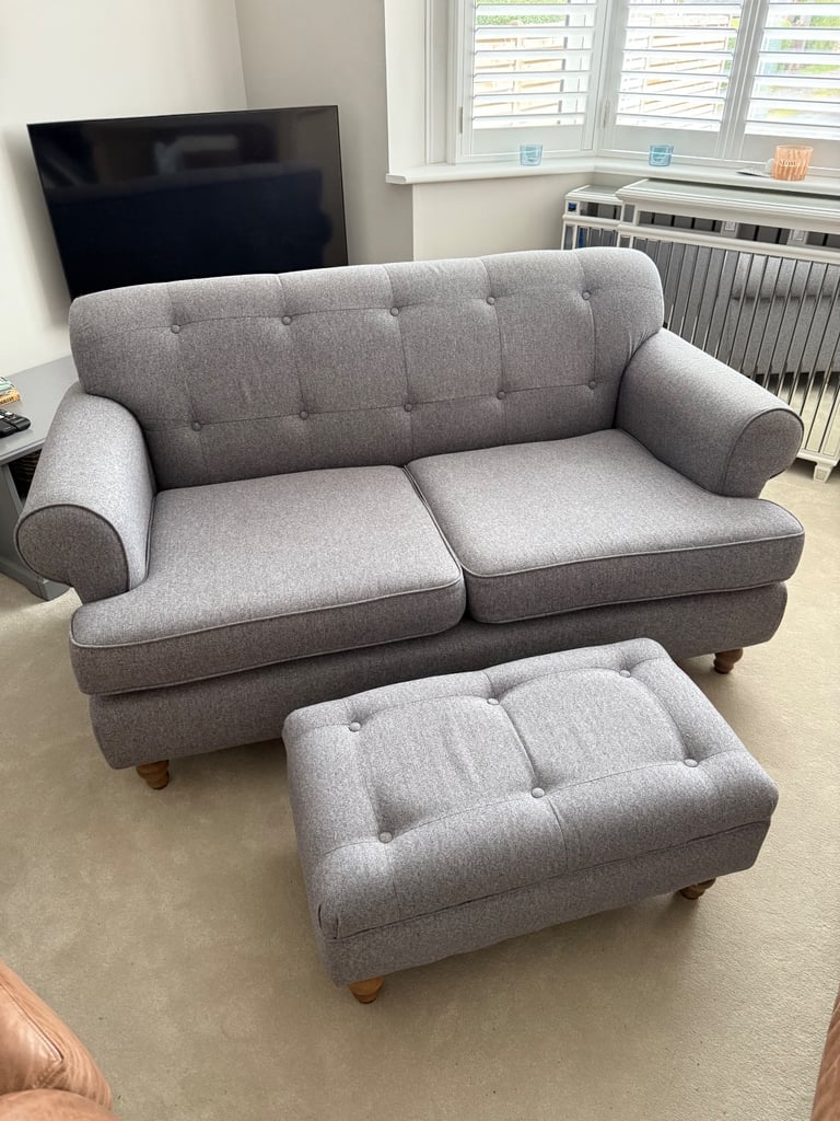 2 Seater Sofa Grey with footstool