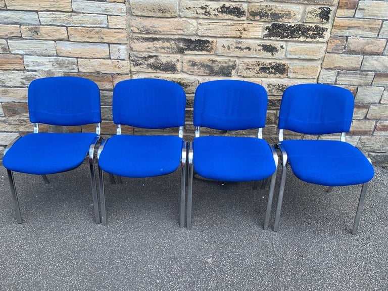 Blue cushioned stacking chairs in Excellent condition (30 available)