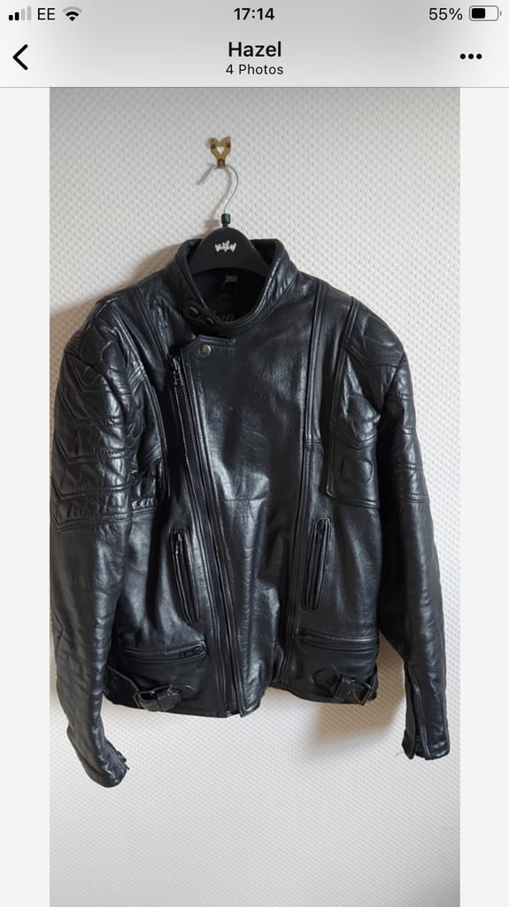 image for Mens black leather motorcycle jacket 