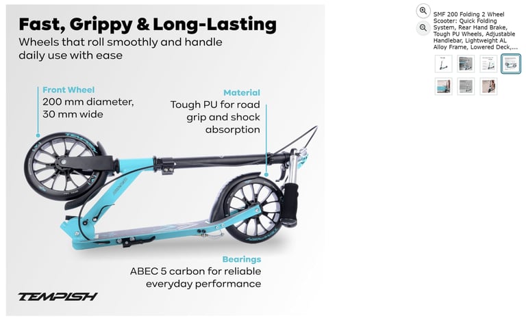 2 Wheel Scooter, Quick Folding, Rear Hand Brake, Tough PU Wheels || Brand new 45% off price 