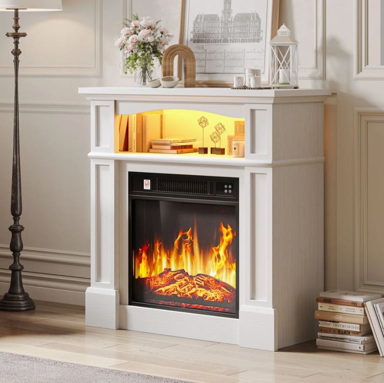 Russel Lark Manor Electric Fireplace with LED Storage Shelf