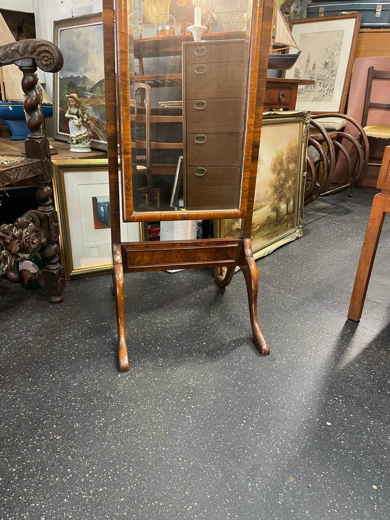 Antique walnut cheval mirror
