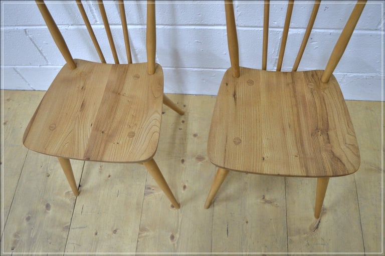 Ercol chair x 2 kitchen dining solid elm & beech blue label vintage