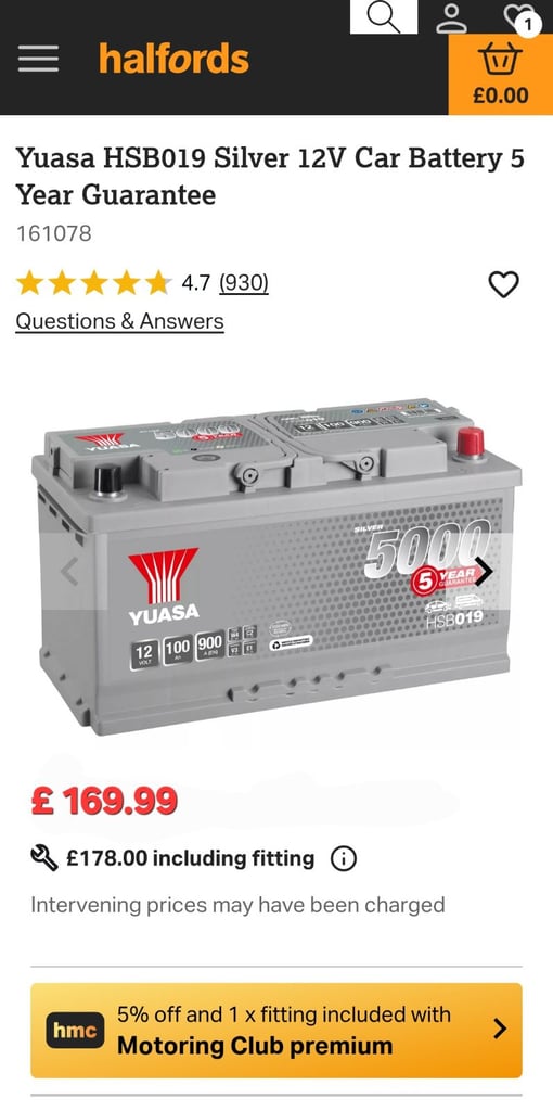 YUASA 019 BATTERY BRAND NEW 5 YEAR GUARANTEE