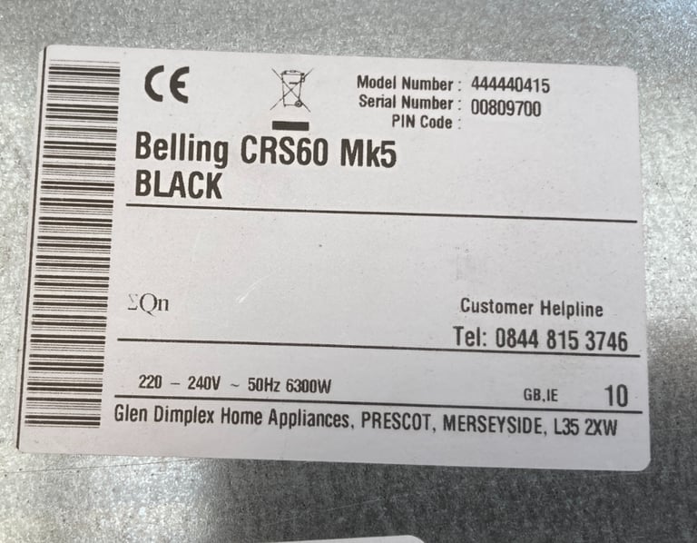 Belling CRS60 Mk5 Black Ceramic Electric Hob stove