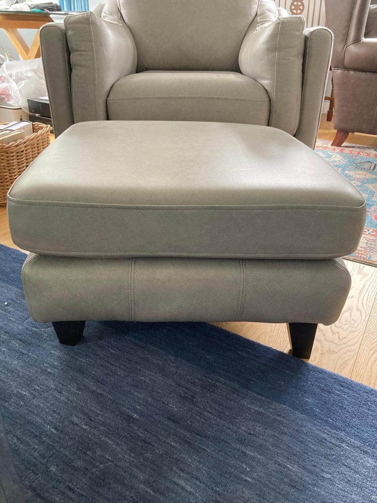 Grey Thomas Lloyd Hudson Leather Chair with Footstool