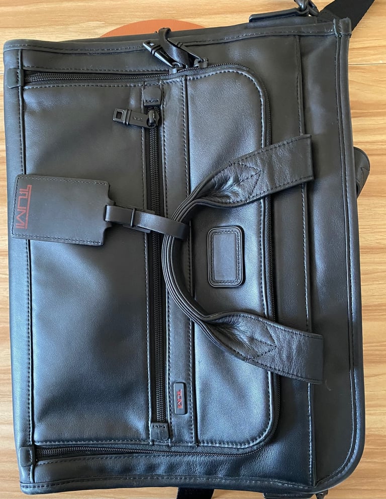 image for TUMI Slim Black Leather Laptop Bag - Never Used