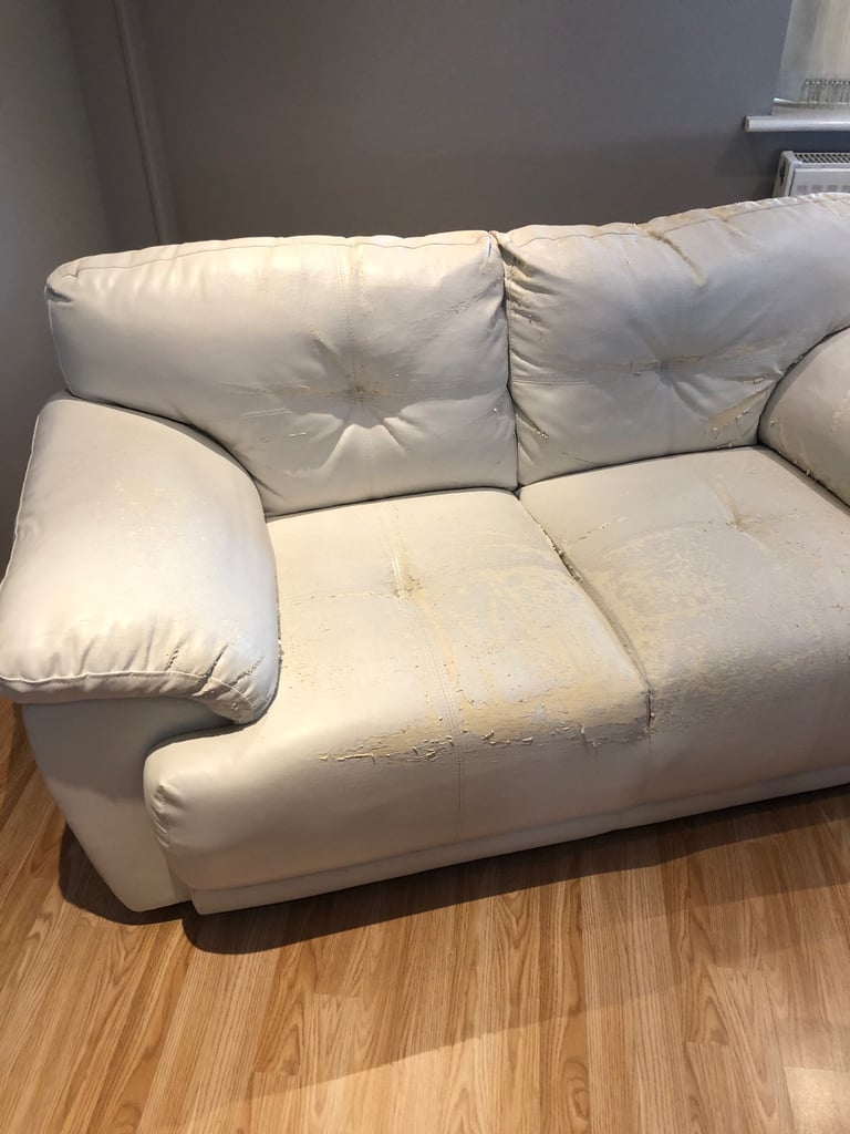 2 seater white leather sofa