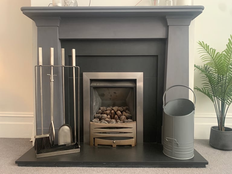 image for 4-piece iron fireplace toolset + coal scuttle  