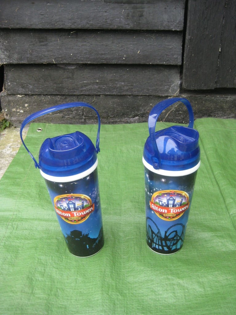 2 Alton Towers Cold Drink Containers with Sliding Open/Close Aperture for Drinking: 2 for £5.00