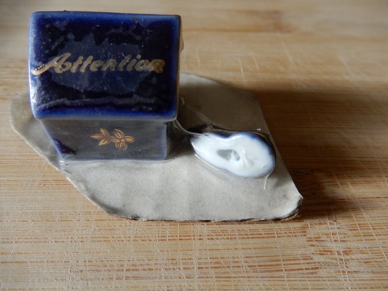 Vintage Limoges Cobalt Blue  Dog and Dog house Miniature Figure 