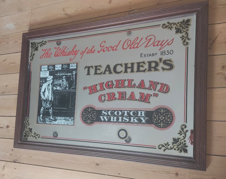 ANTIQUE RARE LARGE ANTIQUE PUB MIRROR TEACHERS SCOTCH WHISKY HIGHLAND CREAM