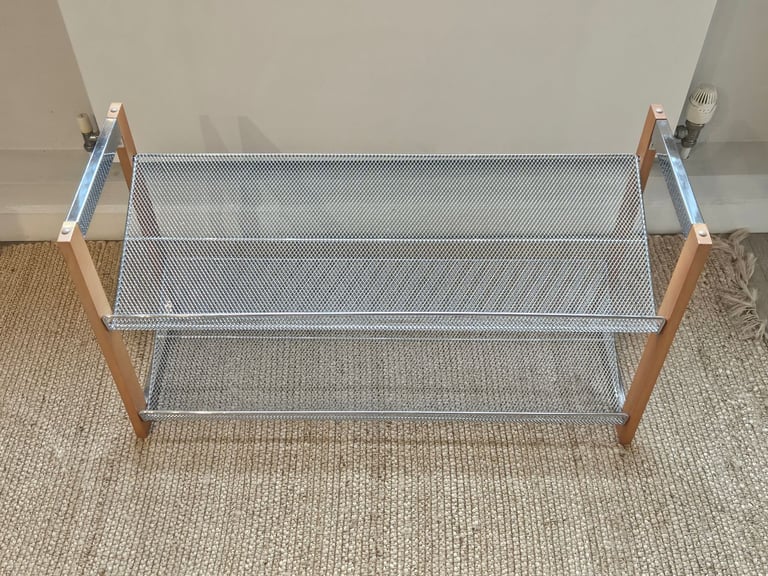 image for Large wood and metal shoe rack - 2 shelves