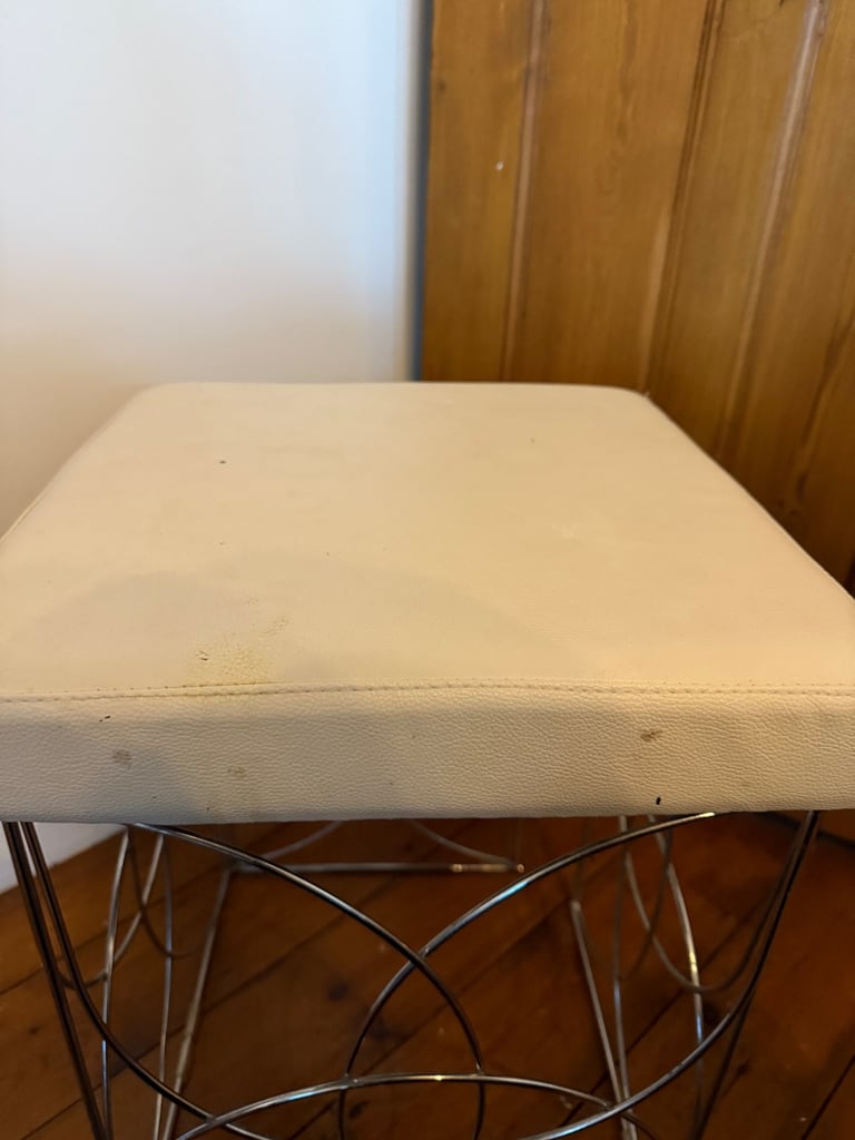 White leather vanity stool