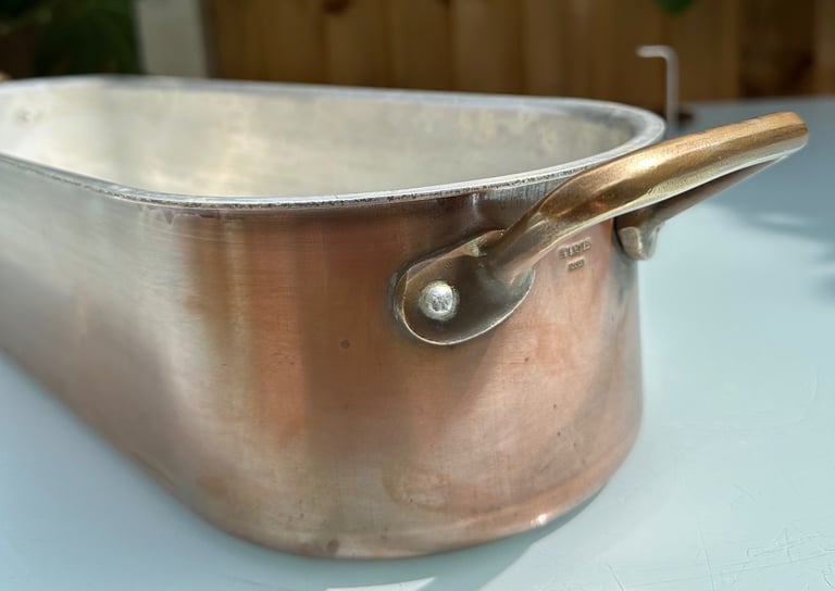 LARGE VINTAGE FRENCH COPPER FISH KETTLE, POISSONIERE, POACHER, L70cm - TOURNUS FRANCE - WILL POST!